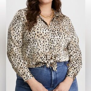 Laura Plus Animal Print Satin Button Up Blouse 1X